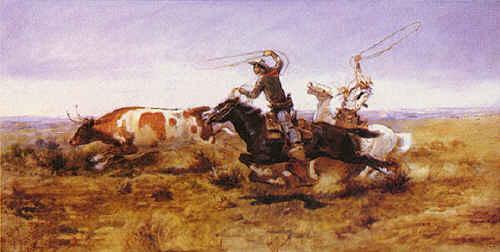 Charles M Russell O.H.Cowboys Roping a Steer